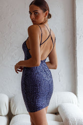Born Wild Strappy Back Sequin Mini Dress Navy
